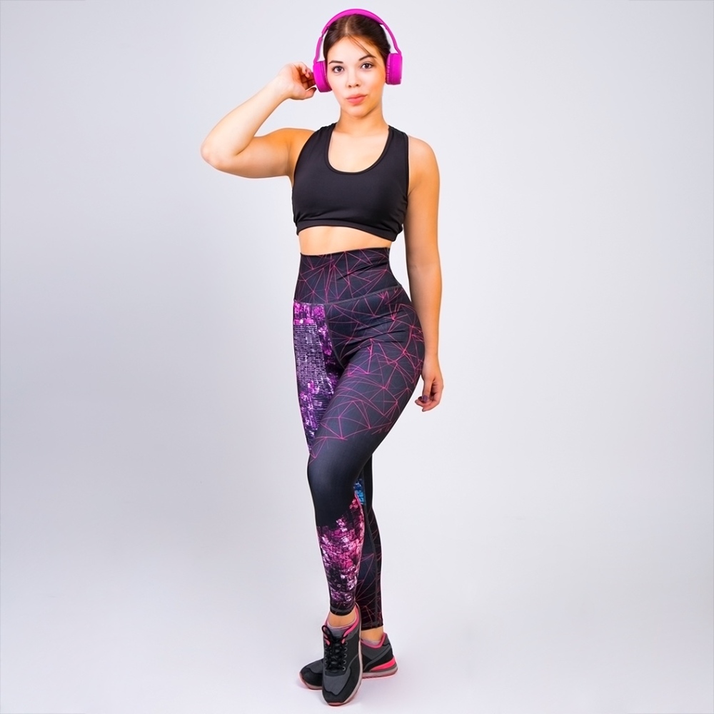 City Print Leggings - Black and Purple